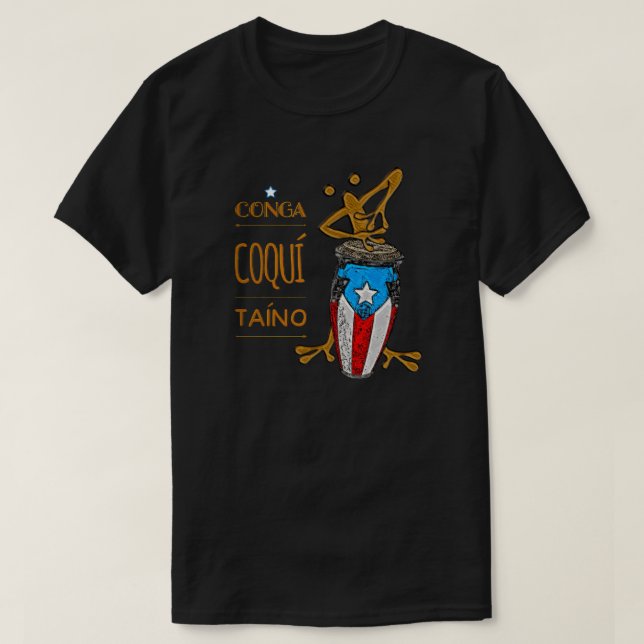 Puerto Rican Flagga Conga Coqui Taino T-Shirt (Design framsida)