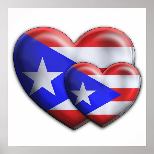 Puerto Rican Flagga Hearts Poster (Framsidan)