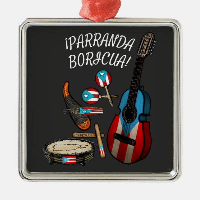 Puerto Rican Flagga Parranda Boricua T-Shirt Julgransprydnad Metall (Framsidan)