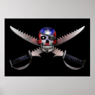 Puerto Rican flagga - skalle och korsade svärd Poster