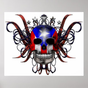 Puerto Rican flagga - skalle Poster