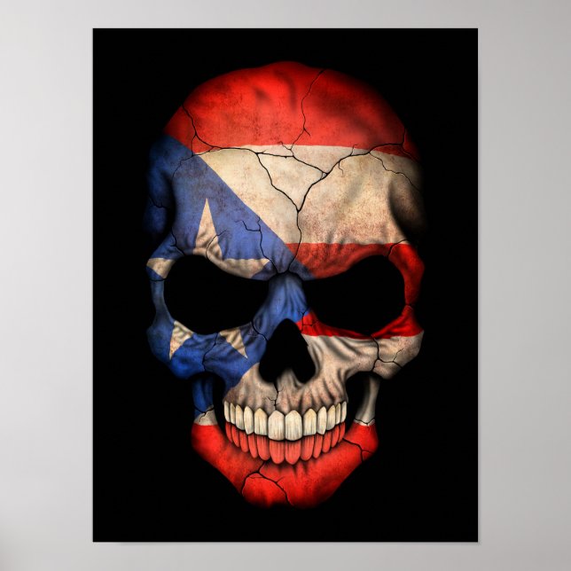 Puerto Rican Flagga Skull på Black Poster (Framsidan)