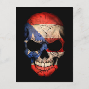 Puerto Rican Flagga Skull på Black Vykort