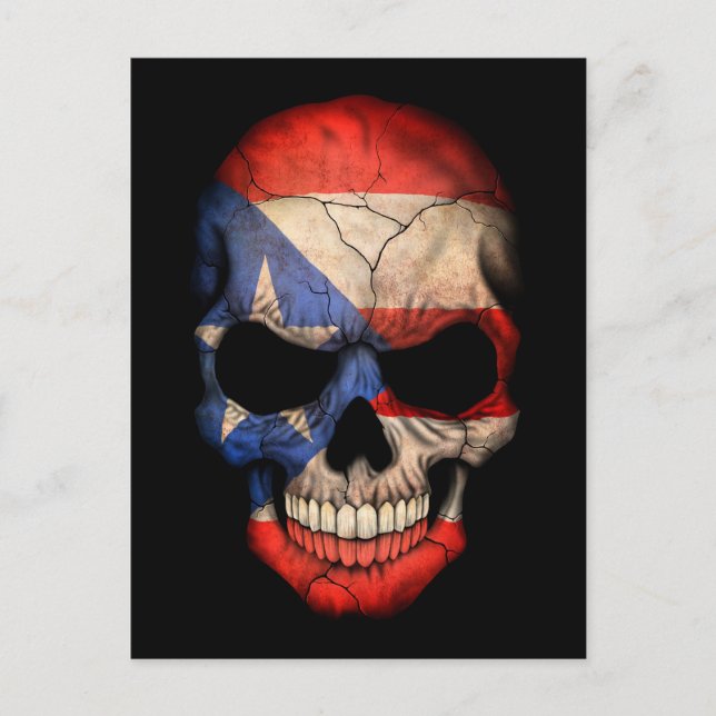 Puerto Rican Flagga Skull på Black Vykort (Framsida)