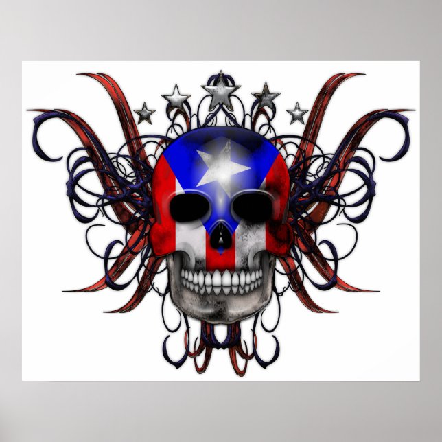 Puerto Rican Flagga - Skull Poster (Framsidan)