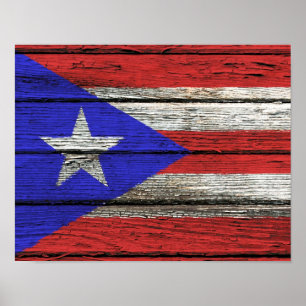 Puerto Rican Flagga with Rough Wood Grain Effect Poster