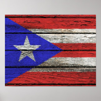 Puerto Rican Flagga with Rough Wood Grain Effect Poster