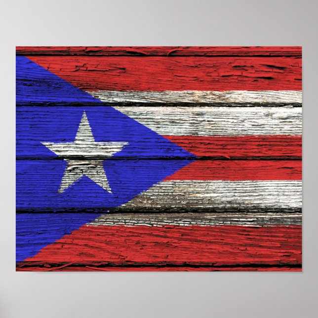 Puerto Rican Flagga with Rough Wood Grain Effect Poster (Framsidan)