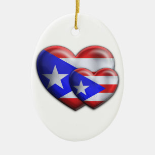 Puerto Rican flaggahjärtor Julgransprydnad Keramik