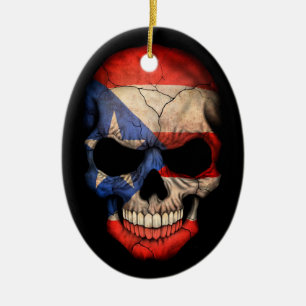 Puerto Rican flaggaskalle på svart Julgransprydnad Keramik