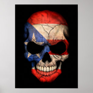 Puerto Rican flaggaskalle på svart Poster