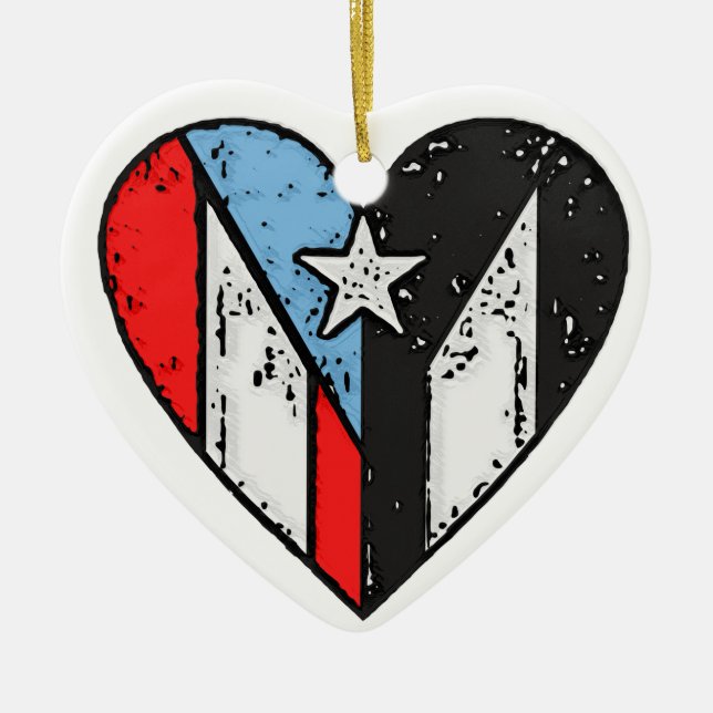 Puerto Rican Flaggor | Boricua Heart, Puerto Rico Julgransprydnad Keramik (Framsidan)