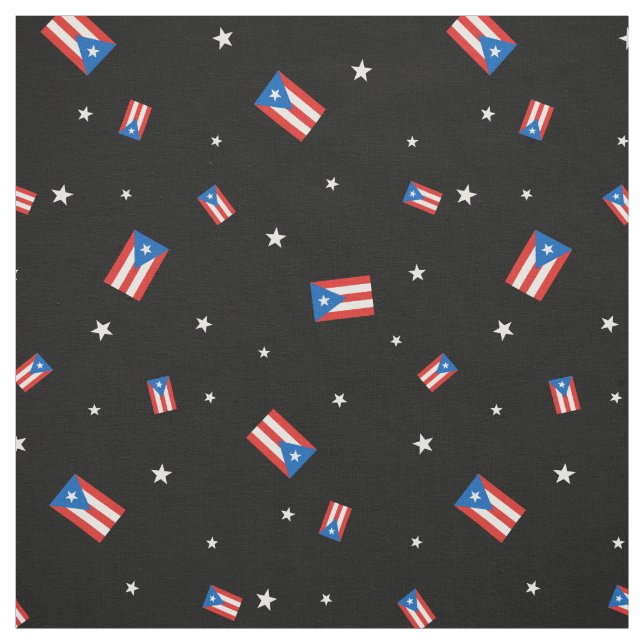 Puerto Rican Flaggor och Stars Black Tyg (Provkarta)