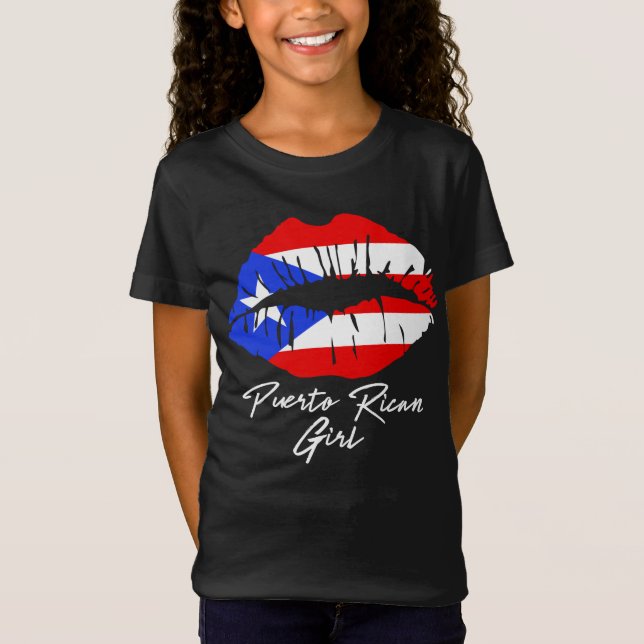 Puerto Rican Girl Läppar Flagga Boricua Kärlek T Shirt (Framsida)