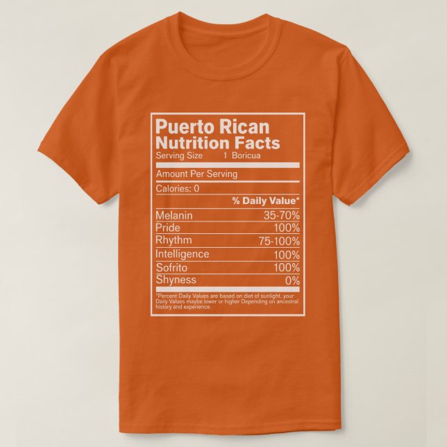 Puerto Rican Nutrition Facts 2 T Shirt (Design framsida)