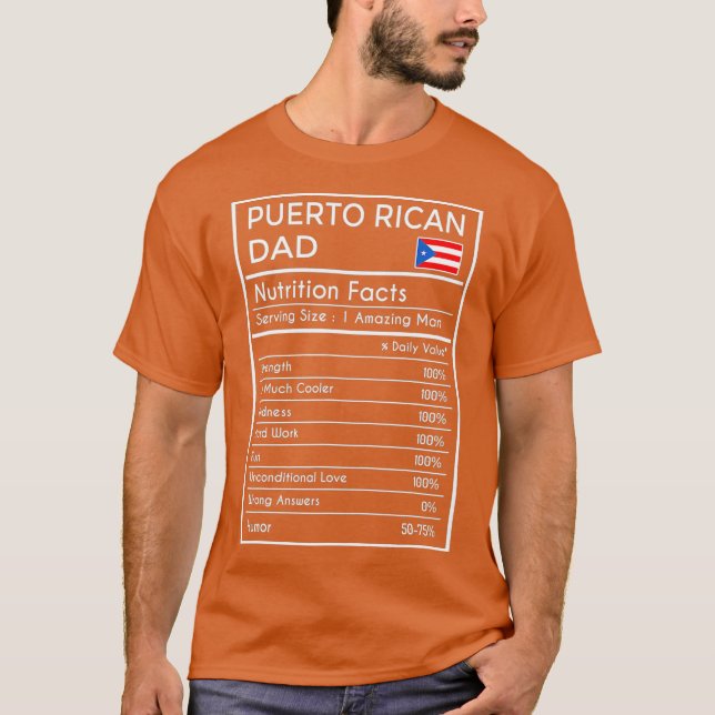 Puerto rican Pappa gift Funny Nutrition Facts T Shirt (Framsida)