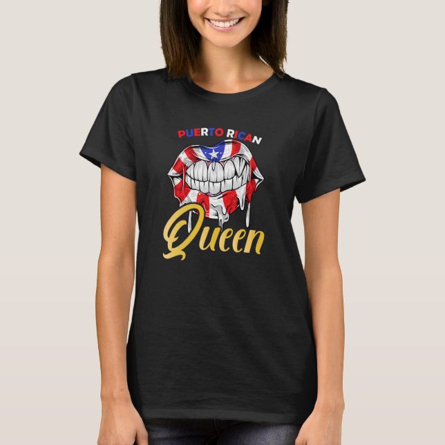 Puerto Rican Queen Läppar Puerto Rico Flagga Art T Shirt (Framsida)