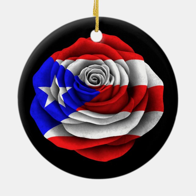 Puerto Rican roflagga på svart Julgransprydnad Keramik (Baksidan)