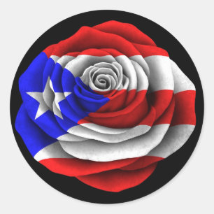 Puerto Rican roflagga på svart Runt Klistermärke