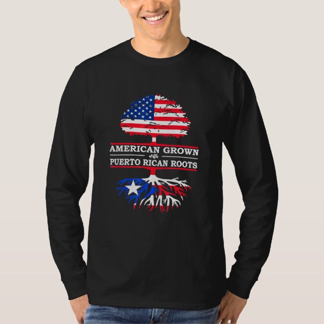 Puerto Rican Roots American Grown Flagga T Shirt (Framsida)