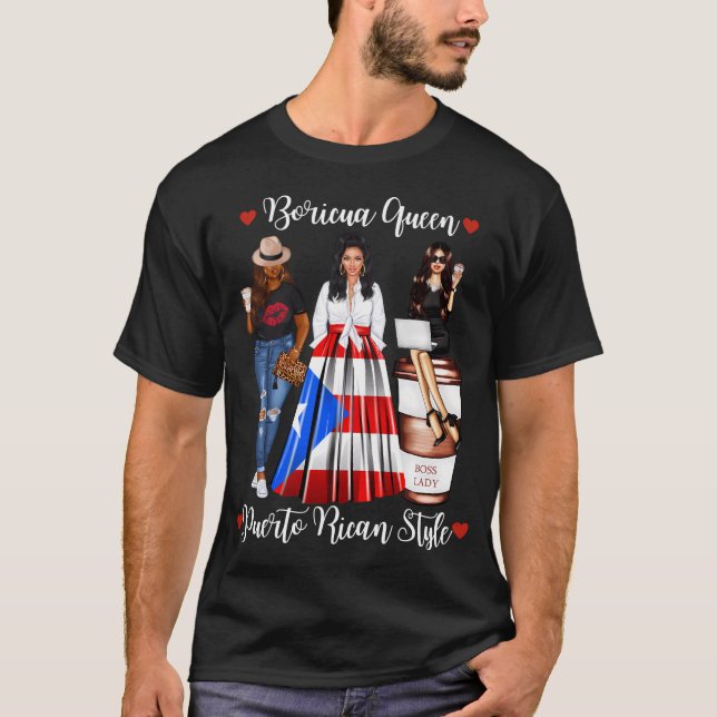Puerto Rican Stil Boricua Queen Mammor Puerto Rico T Shirt (Framsida)