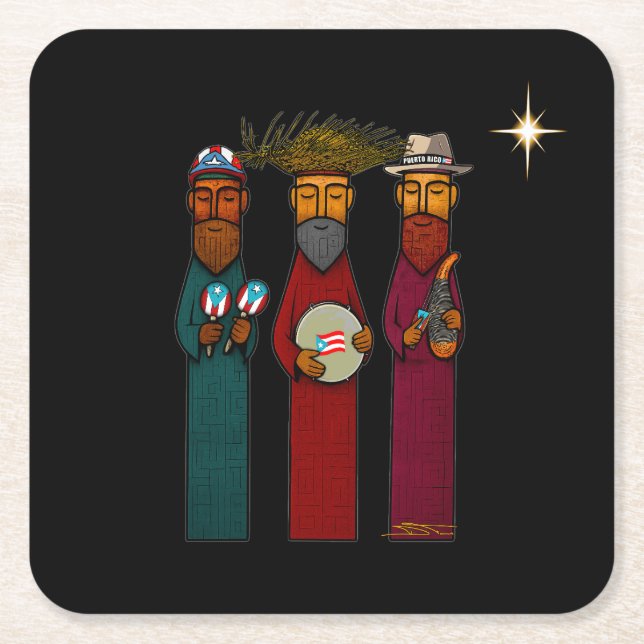 Puerto Rican Three Wise Men – Parranda Underlägg Papper Kvadrat (Framsidan)