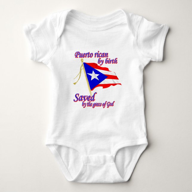 Puerto Rican vid födelse sparad av nåden av guden Tee Shirt (Framsida)