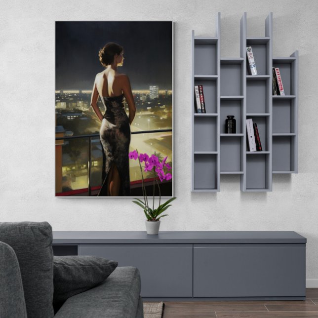 Puerto Rican Woman on Miami Rooftop Deck Painting Poster (Skapare uppladdad)