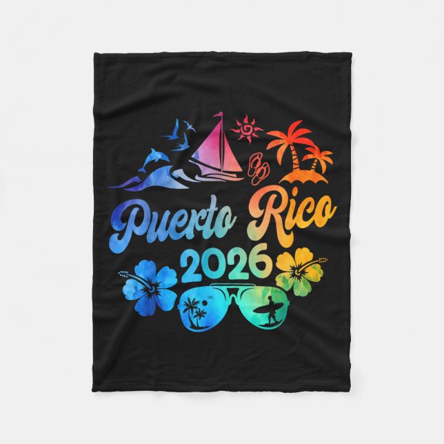 Puerto Rico 2026 Vacation Beach Tie Dye Trip Summe Fleecefilt (Framsidan)