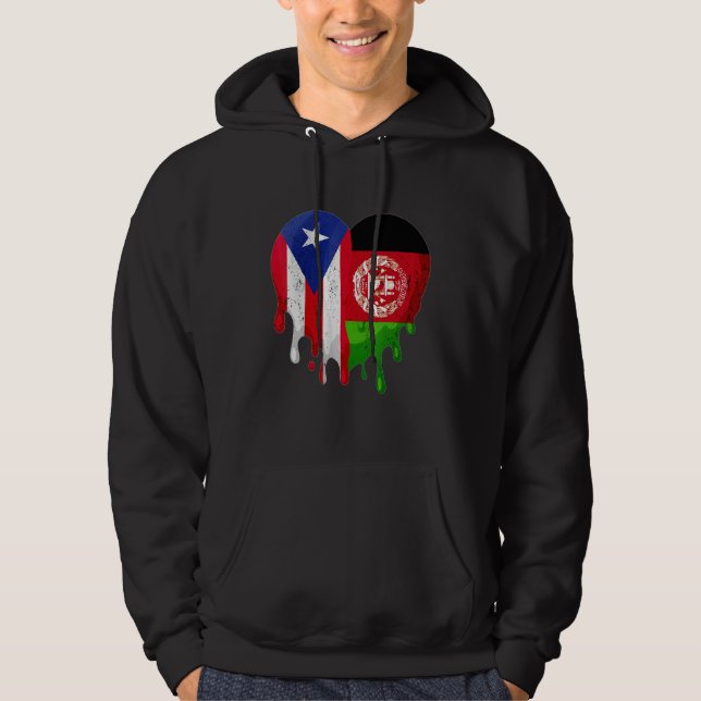 Puerto Rico Afghanistan Flag Heart Grown Patriot C Hoodie (Framsida)
