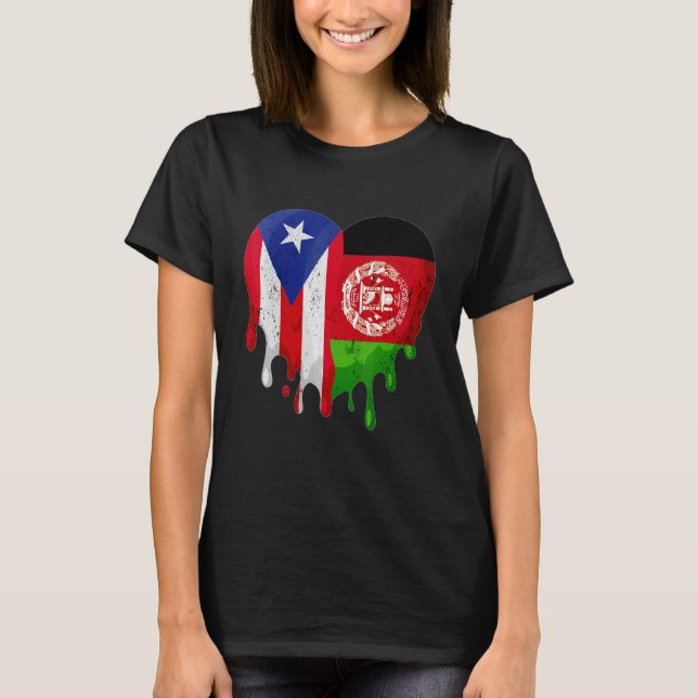 Puerto Rico Afghanistan Flag Heart Grown Patriot C T Shirt (Framsida)