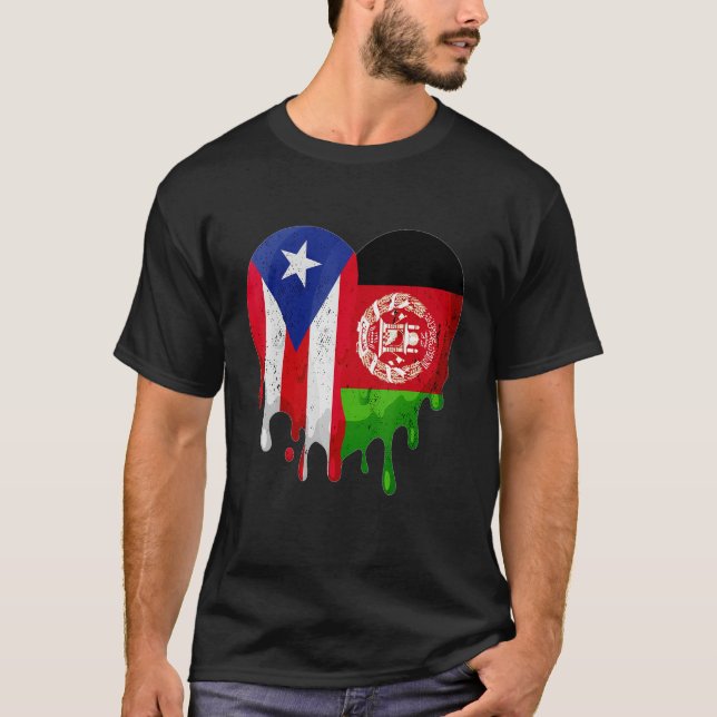 Puerto Rico Afghanistan Flag Heart Grown Patriot C T Shirt (Framsida)
