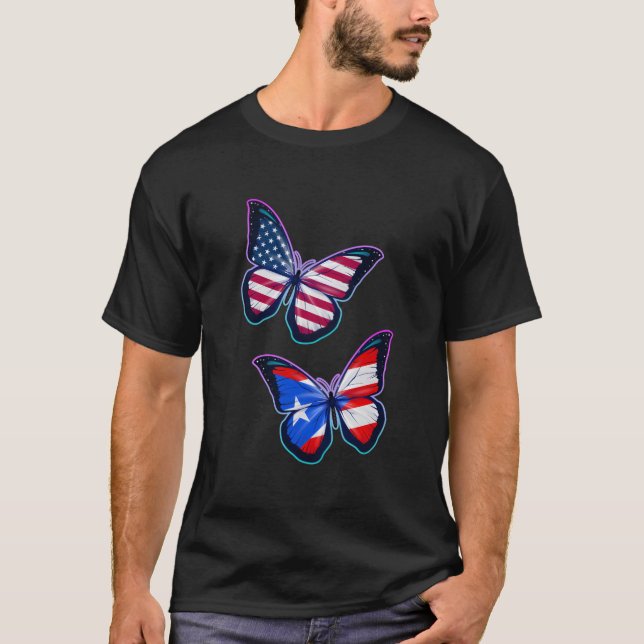 Puerto Rico And The Usa Bicultural Roots Butterfly T Shirt (Framsida)