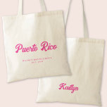 Puerto Rico Bachelorette Party Personlig Tote Tygkasse<br><div class="desc">Få party att börja med Puerto Rico-personligen för återsändande av rosa till säcken. Det här trendiget är utformat så att du får en Bachelorette-stad i ett snyggt-återbildningsteckensnitt,  med gott om utrymme för anpassning med bridens namn och datum. Perfekt lägger till lite roligt och fläkt i din händelse.</div>
