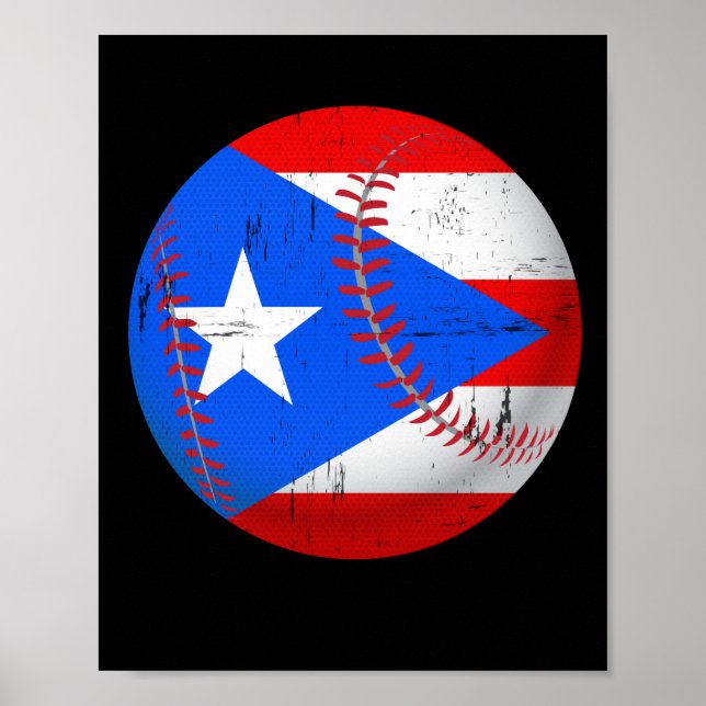 Puerto Rico Baseball Flagga T-Shirt Poster (Framsidan)