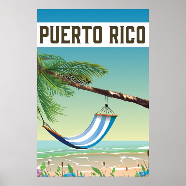 Puerto Rico Beach-reseaffisch. Poster (Framsidan)