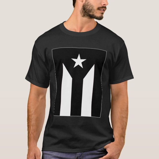 Puerto Rico Black and White Flagga T Shirt (Framsida)
