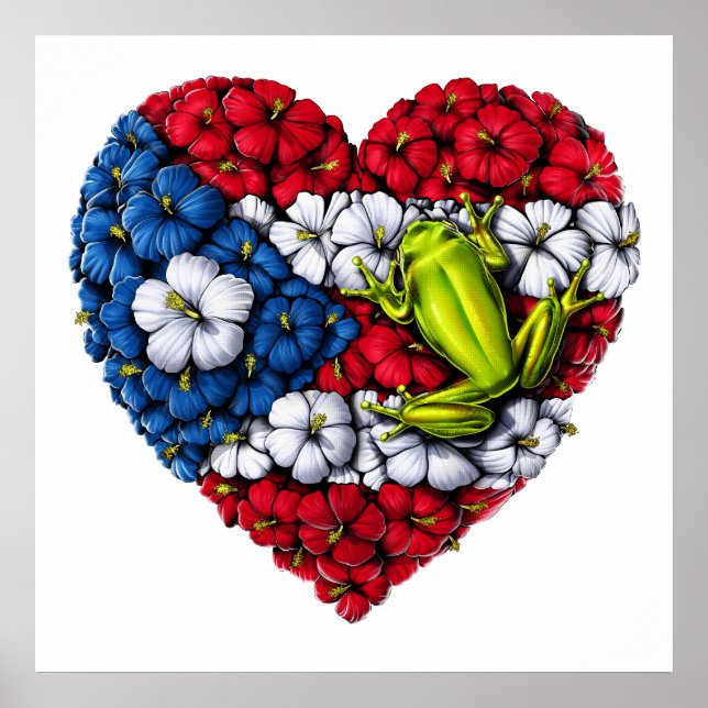 Puerto Rico Blommigt Heart Poster (Framsidan)