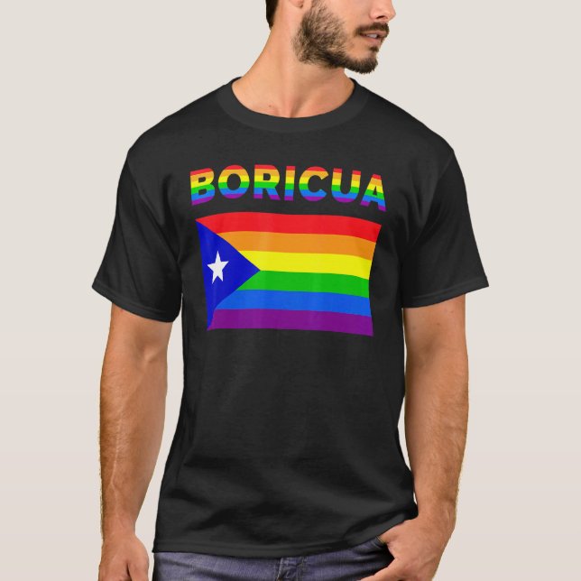 Puerto Rico Boricua Gay pride Lgbt Rainbow 1 T Shirt (Framsida)