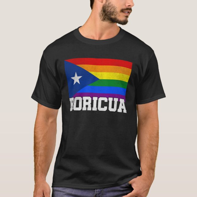Puerto Rico Boricua Gay Pride LGBT Rainbow Flag Vi T Shirt (Framsida)
