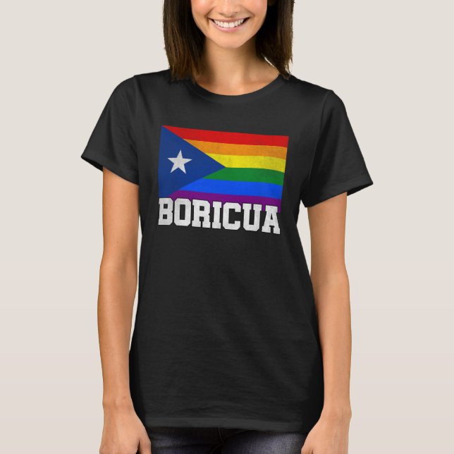 Puerto Rico Boricua Gay Pride LGBT Rainbow Flag Vi T Shirt (Framsida)