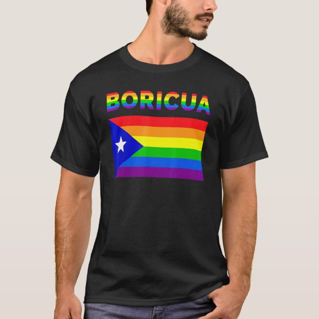 Puerto Rico Boricua Gay pride Lgbt Rainbow T Shirt (Framsida)