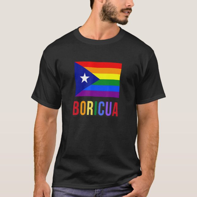 Puerto Rico Boricua Gay pride Lgbt Rainbow Wepa T Shirt (Framsida)