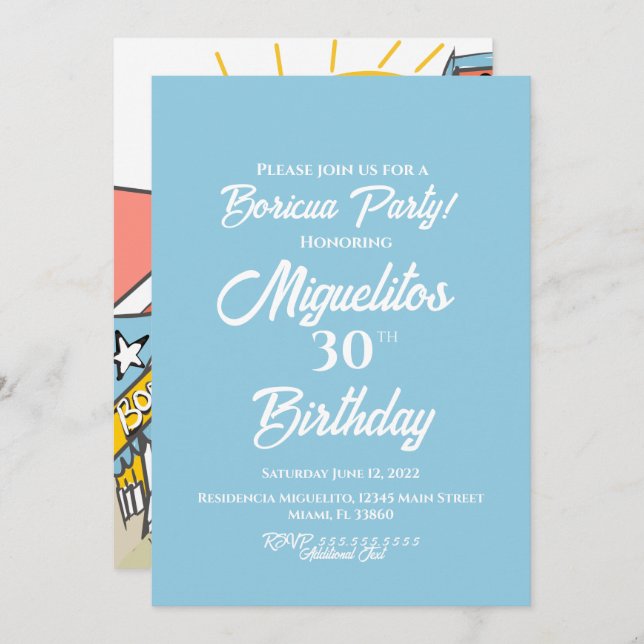 Puerto Rico Boricua Hispanic Latin Blockfest  Inbjudningar (Fram/baksida)