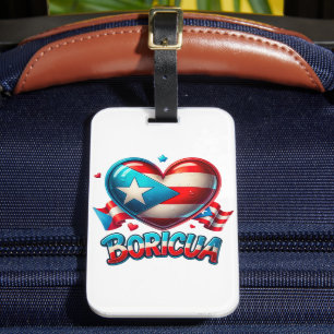 Puerto Rico Boricua Kärlek Heart Flagga Bagagebricka