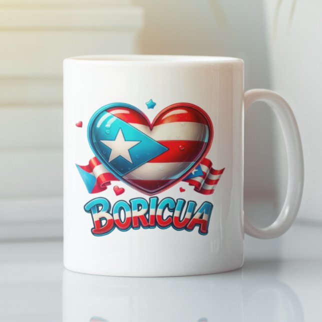 Puerto Rico Boricua Kärlek Heart Flagga Kaffemugg (Puerto Rico Boricua Love Heart Flag Coffee Mug)