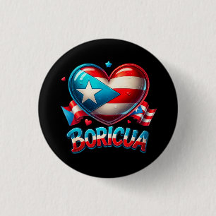 Puerto Rico Boricua Kärlek Heart Flagga Knapp