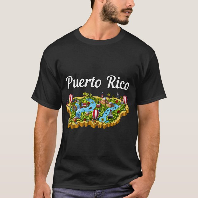 Puerto Rico Boricua Karta T Shirt (Framsida)