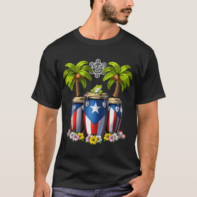Puerto Rico Boricua Taino Sol T Shirt (Framsida)
