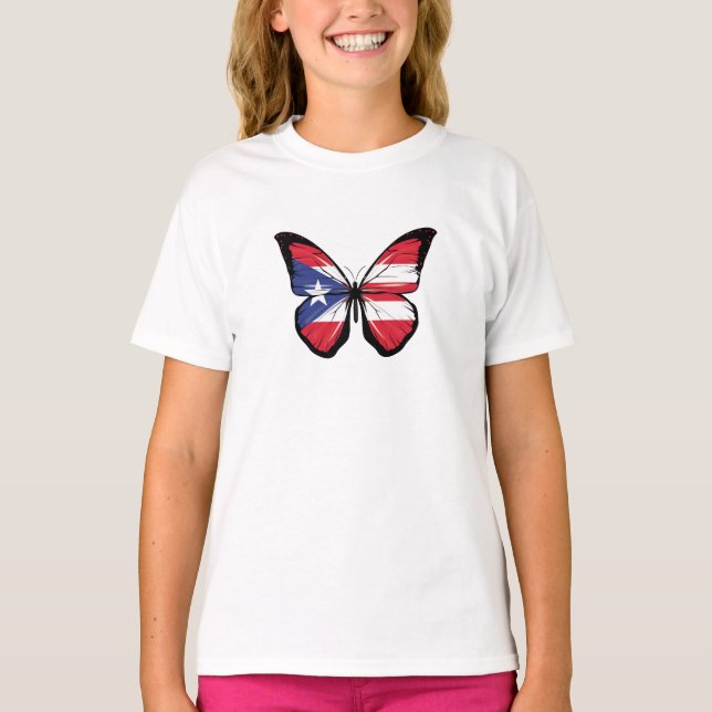 Puerto Rico Butterfly Flagga T Shirt (Framsida)